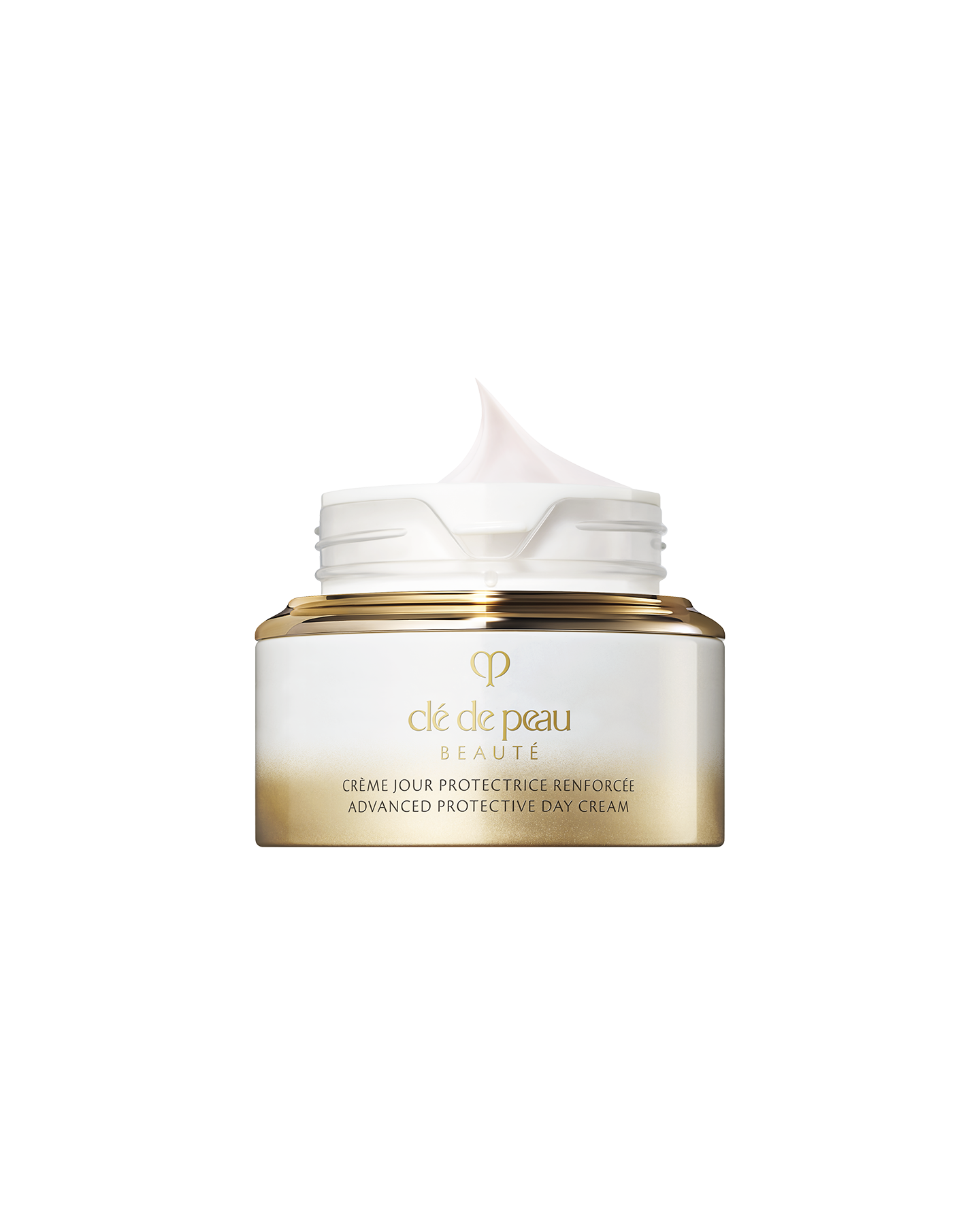 Photo of ADVANCED PROTECTIVE DAY CREAM with the lid open, showing the white, smooth cream gently piled up inside.