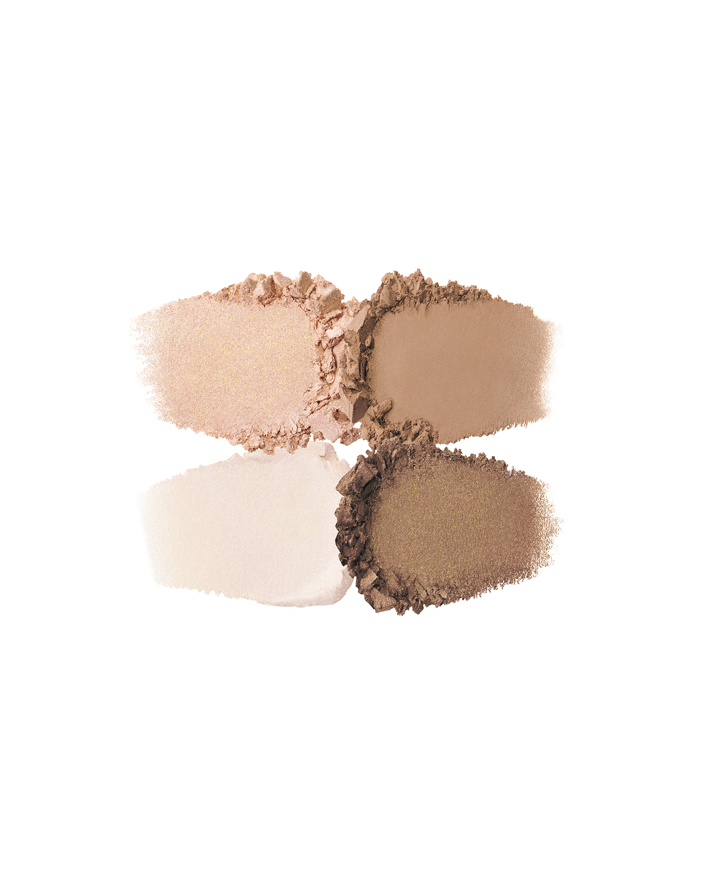 Photo of the texture of the four EYE COLOR QUAD colors, showing their color and powder quality. Shade: 2-Beach Pebbles.