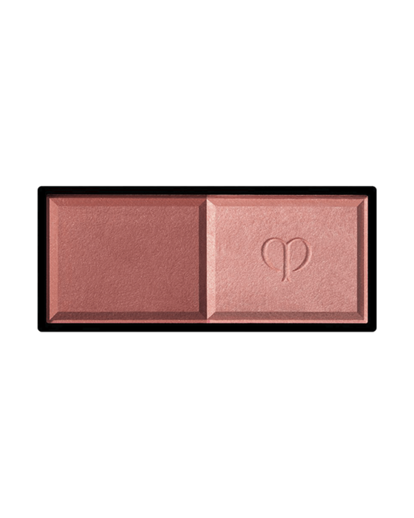Photo of the rectangular "POWDER BLUSH DUO (Refill)" with two powder shades side by side. The left shade has a matte texture, while the right shade is a delicate pearly powder with the brand logo embossed in the center. SHADE: 101.