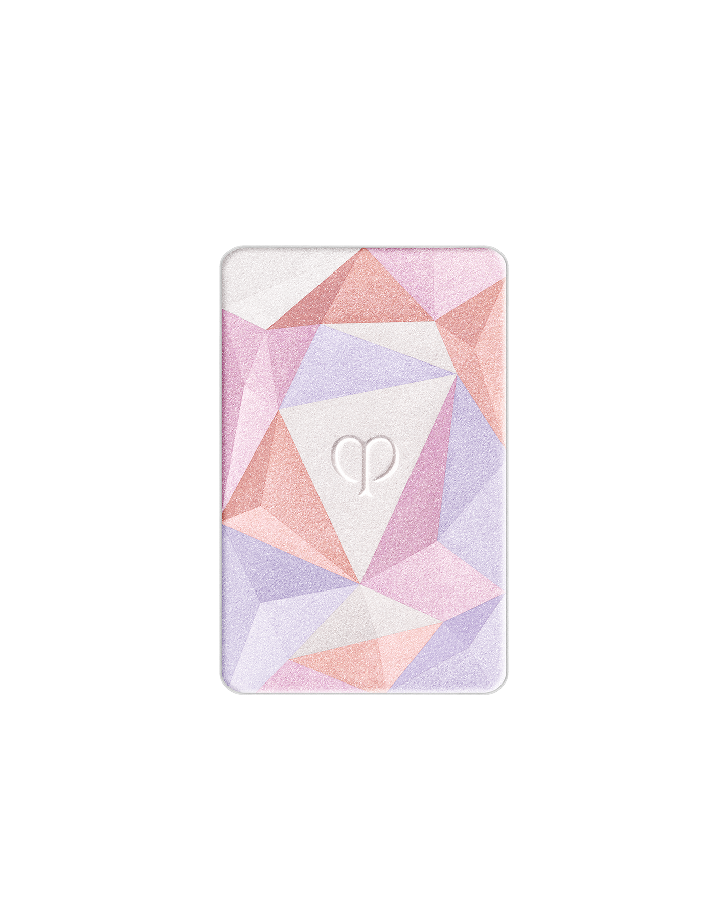 Photo of the refill for the highlighter powder designed with playful pink, and lilac geometric patterns. The brand logo is engraved in the center. Shade: 201-Twilight&rsquo;s Glow.