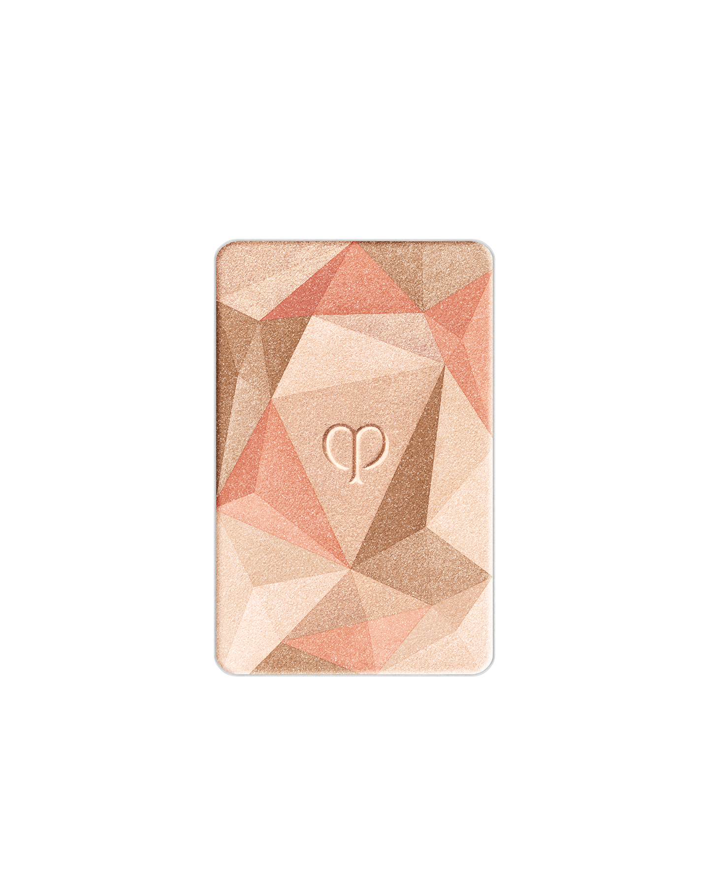 Photo of the refill for the highlighter powder designed with peach, orange, and sand beige. The brand logo is engraved in the center. Shade: Shade: 203-Sunset&rsquo;s Brilliance.