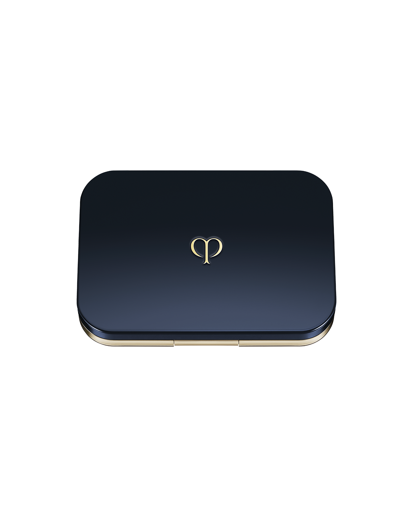 Photo of an exclusive case for "RADIANT POWDER FOUNDATION (REFILL)" with the lid closed. The lid is blue-black with the brand logo placed in the center.