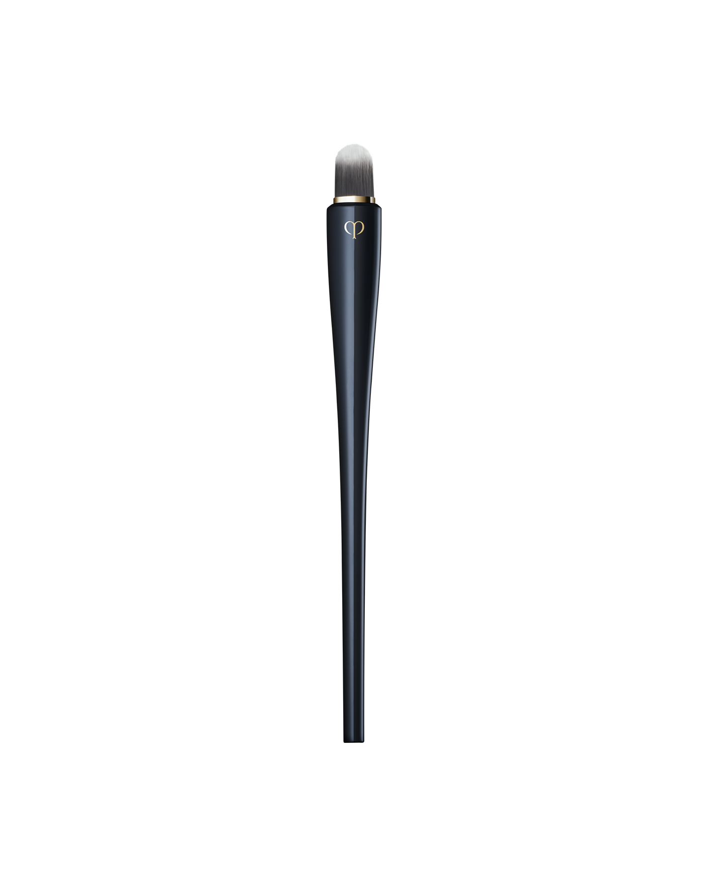 Photo of &ldquo;CONCEALER BRUSH&rdquo; featuring a sleek, blue-black handle with a gold brand logo, and a compact, rounded tip.