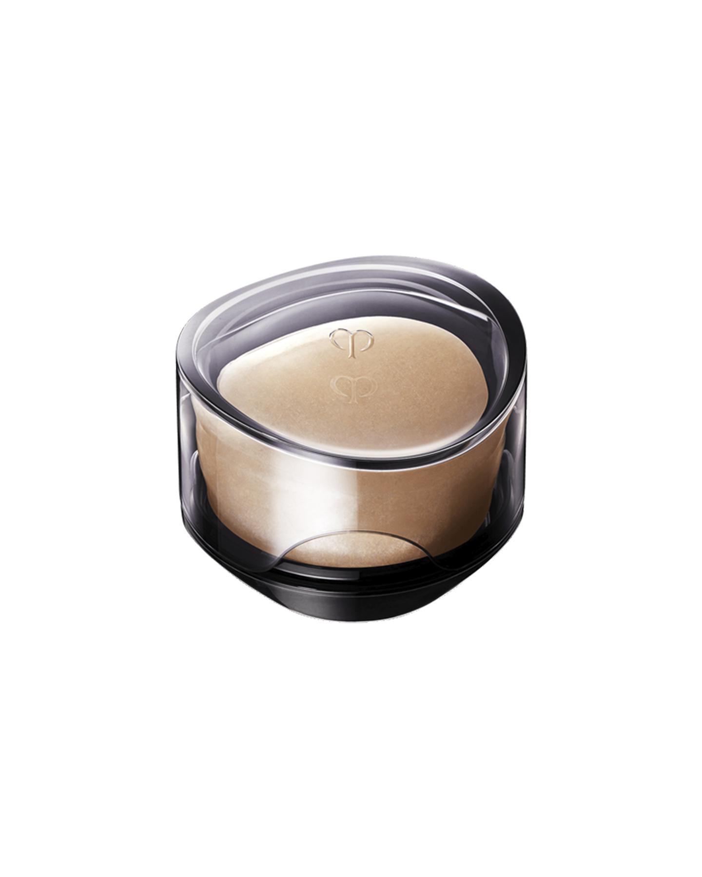 Photo of the luxurious Cl&eacute; de Peau Beaut&eacute; SYNACTIF SOAP. An elegant, round purifying soap in a warm peach hue is presented within a sophisticated, clear case. The brand's logo is delicately embossed on the surface of the soap and on the lid of its case. SIZE : 100g