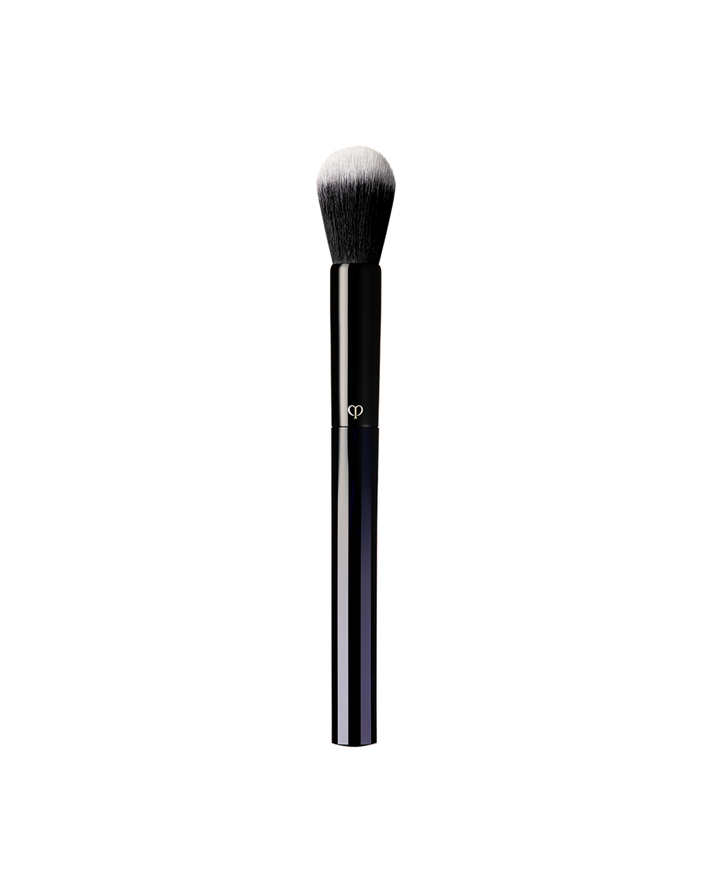 Photo of &ldquo;BRUSH (FOR POWDER AND CREAM BLUSH)&rdquo; featuring a sleek blue-black handle adorned with a gold brand logo, and topped with a rounded brush tip.