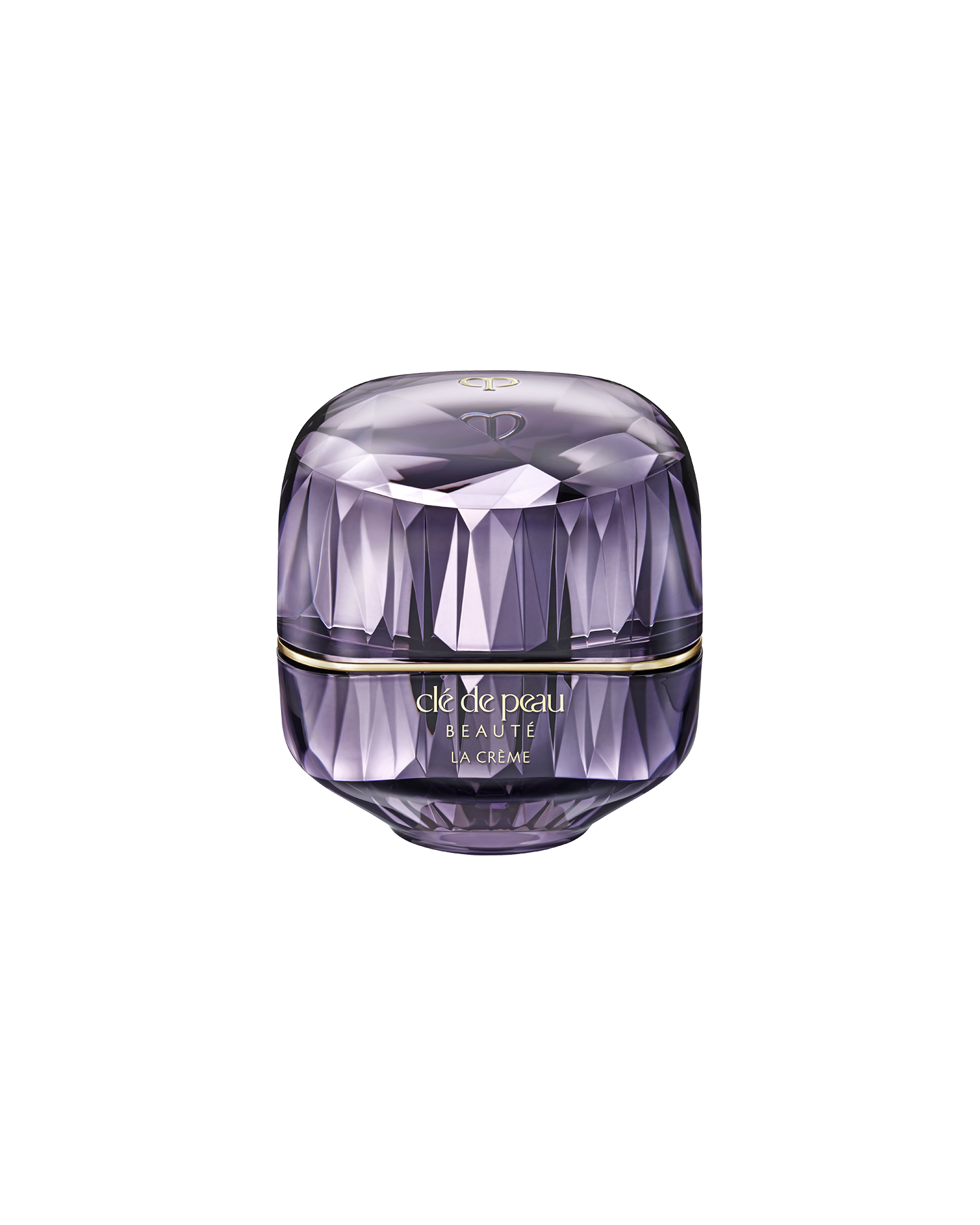 Photo of the limited-edition LA CR&Egrave;ME in a jewel-like cut jar with a translucent purple finish. The front features the brand logo and LA CR&Egrave;ME lettering. SIZE: 30ml