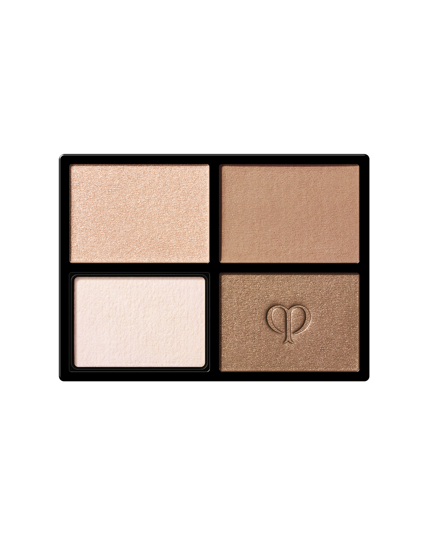 Photo of "EYE COLOR QUAD (REFILL)", an eyeshadow consisting of four colors. The brand logo is imprinted on the lower right color. Shade: 2-Beach Pebbles.