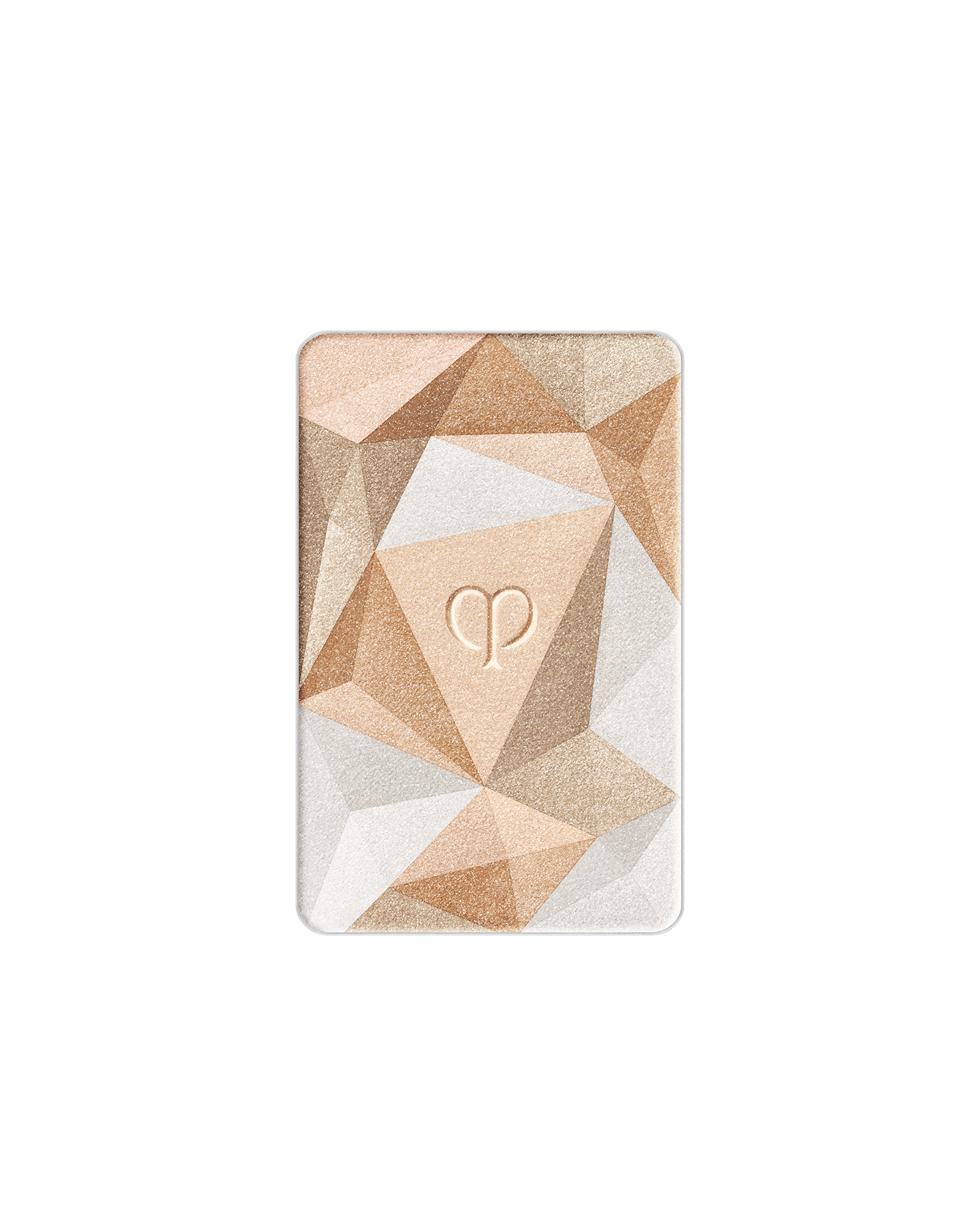 Photo of the refill for the highlighter powder designed with gold and platinum gold. The brand logo is engraved in the center. Shade: 202-Golden Galaxy.