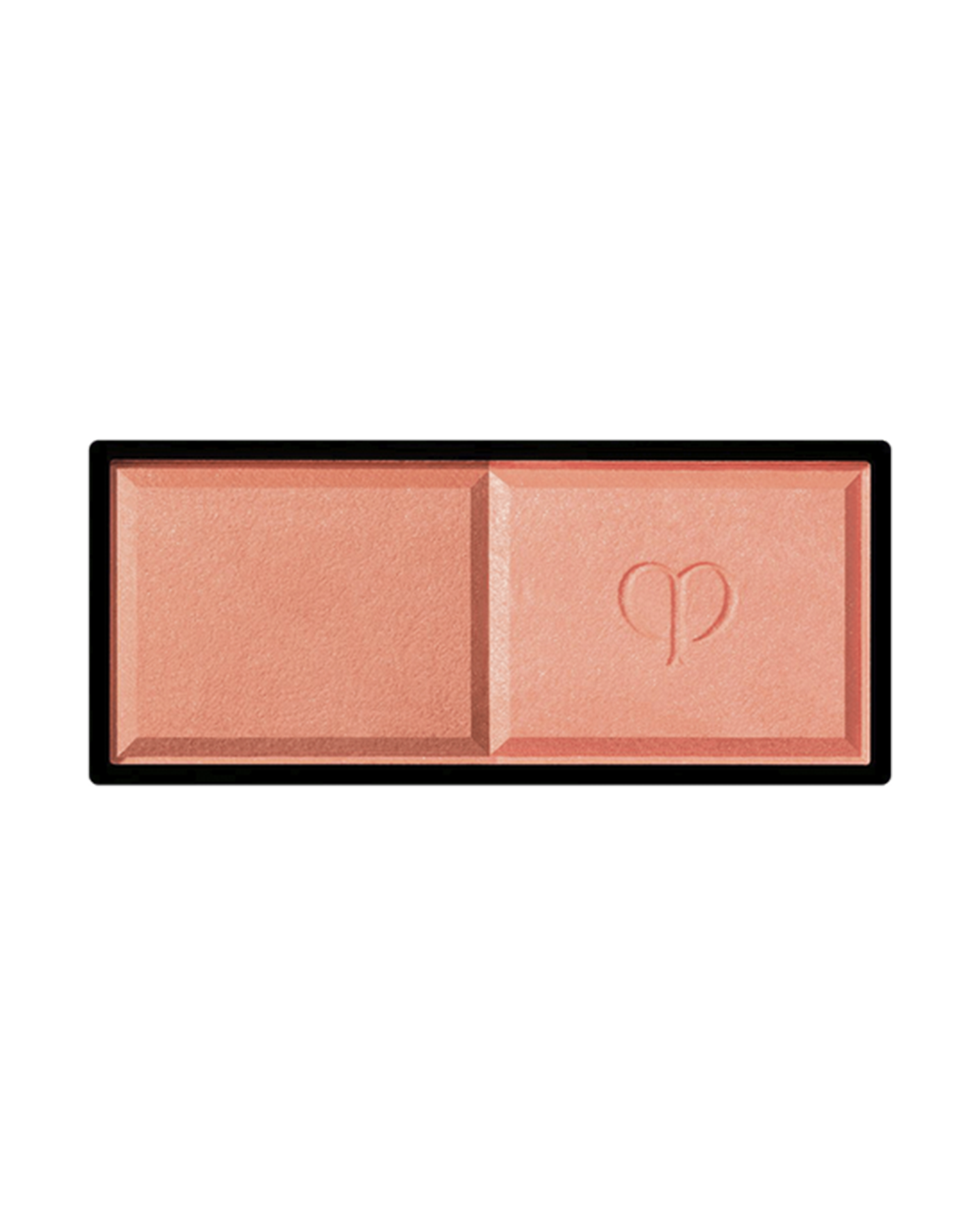 Photo of the rectangular "POWDER BLUSH DUO (Refill)" featuring two powders side by side. The left side has a matte texture, and the right side is a delicate pearly powder embossed with a logo in the center. Shade: 103.
