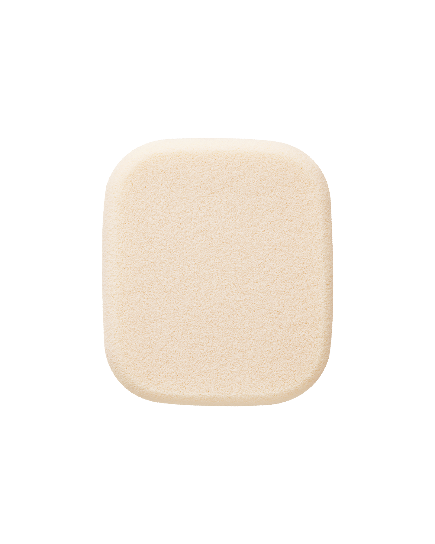 Photo of a cream-colored sponge for "RADIANT POWDER FOUNDATION". It is square-shaped with a soft texture.