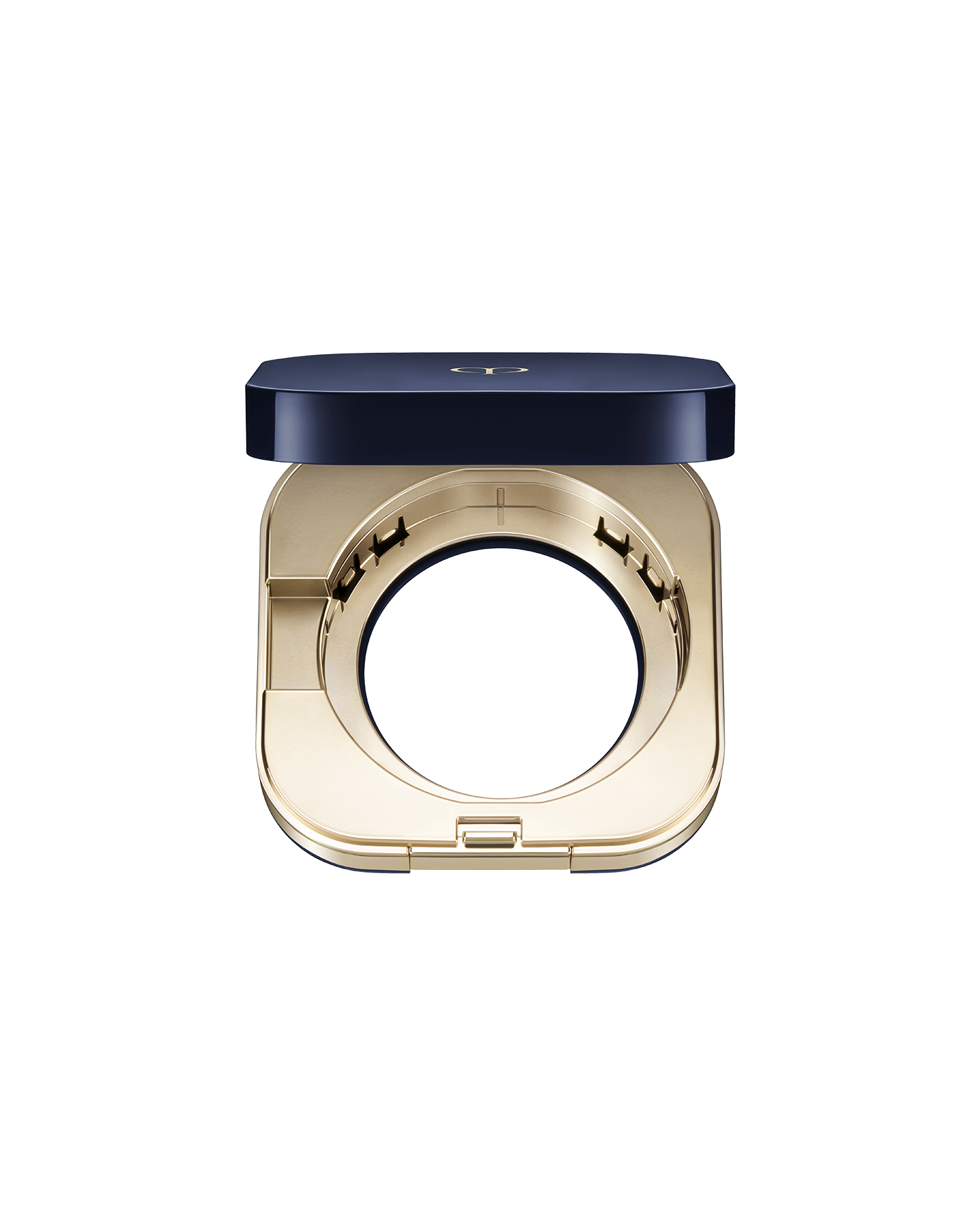 Photo of an exclusive case for "RADIANT CUSHION FOUNDATION NATURAL (REFILL)" with the lid open, showing an interior space designed to hold a refill.