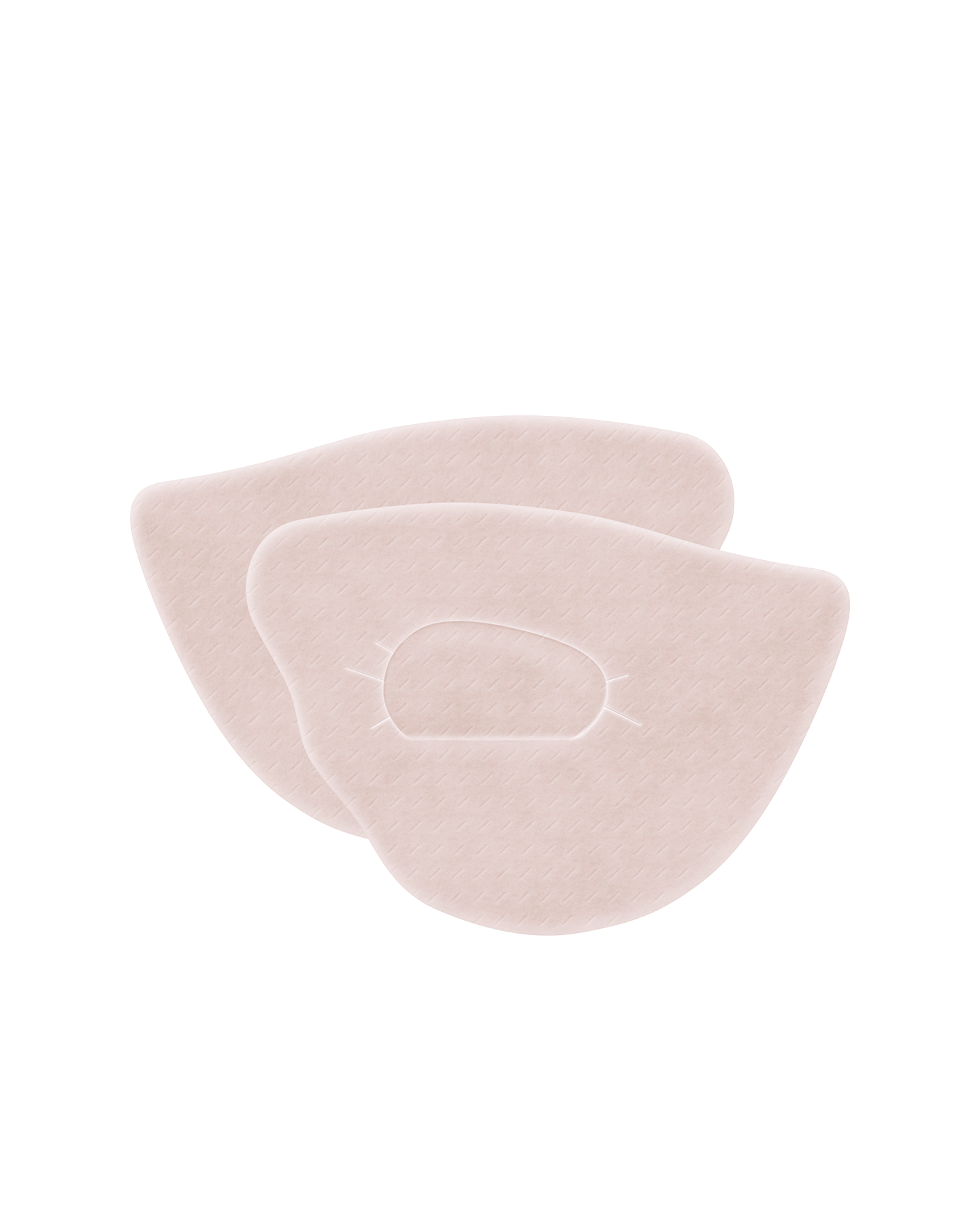 Photo of two pink eye patches. They are designed to fit around the eyes, featuring a soft texture.