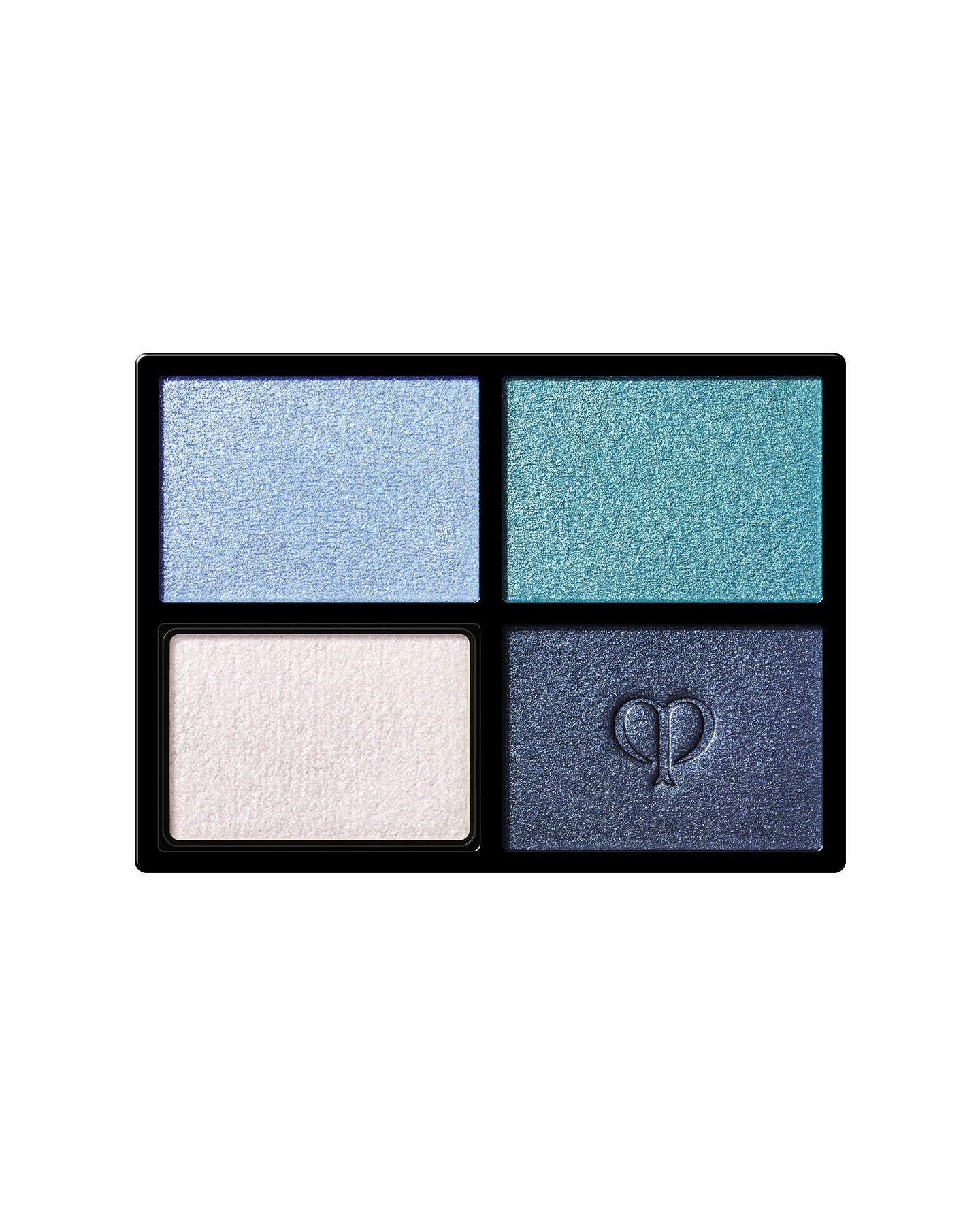Photo of "EYE COLOR QUAD (REFILL)", an eyeshadow consisting of four colors. The brand logo is imprinted on the lower right color. Shade: 11-Azure Blue Sea.